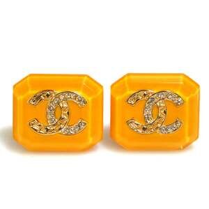 Chanel earrings, Coco Mark design, resin and metal, yellow gold, women's, fre...